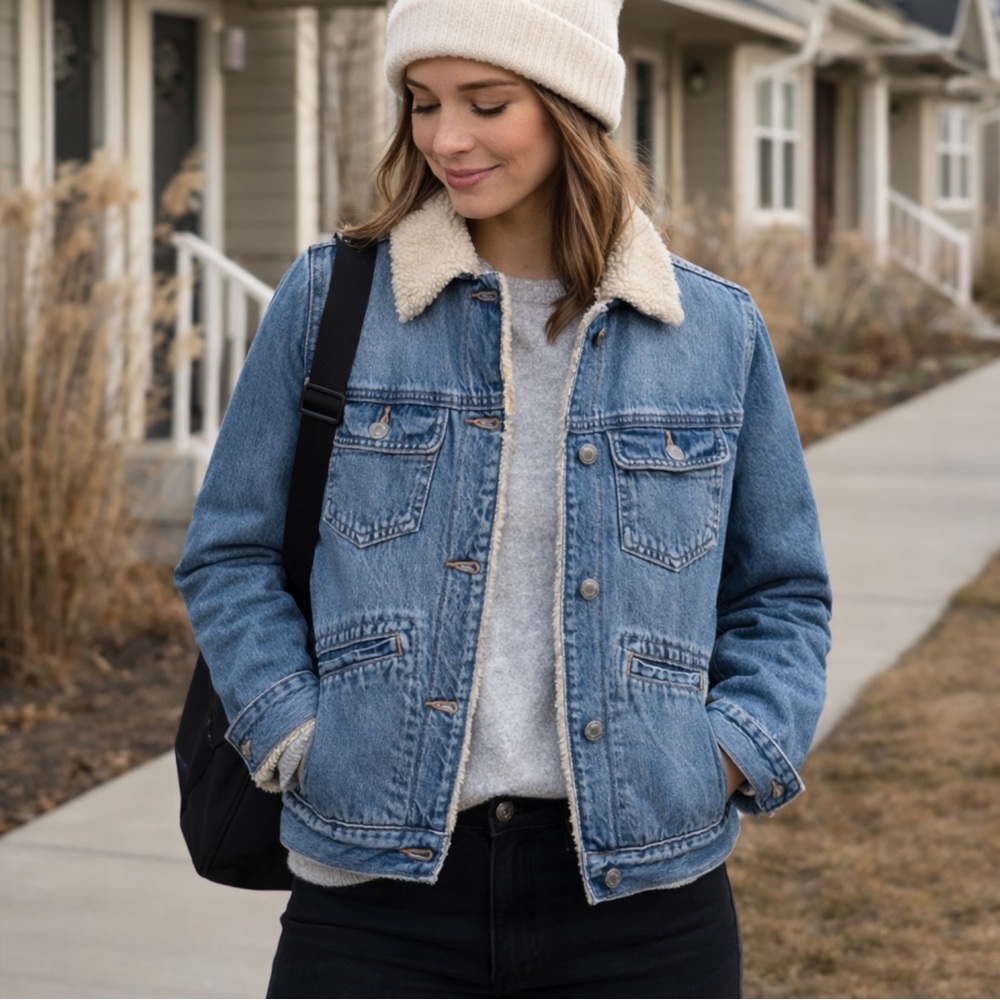 GAP Blue Denim Sherpa-Lined Jean Jacket